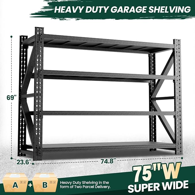 Heavy Duty Garage Storage Shelves 9000LBS Capacity, 4-Tier Adjustable - Image 2