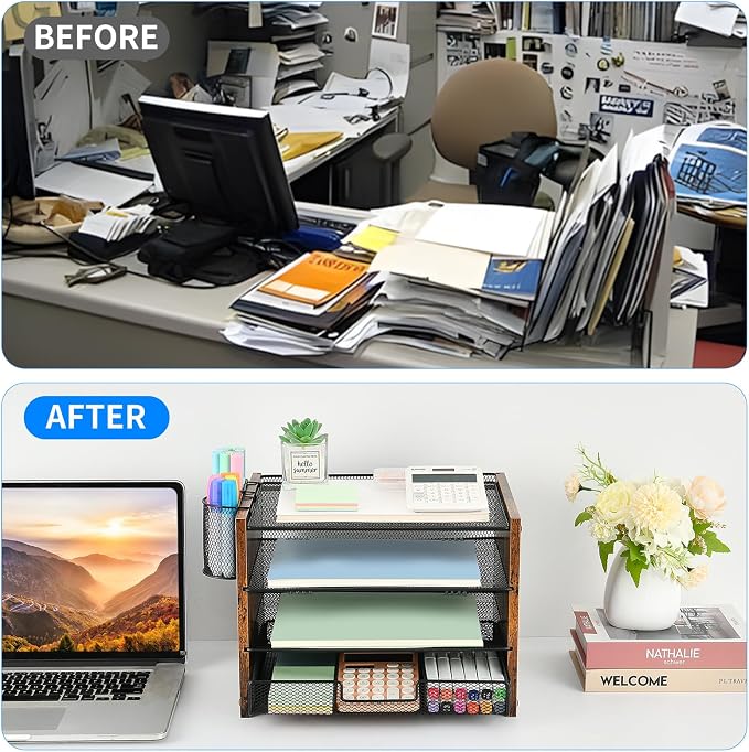 OPNCIE Desk Organizer and Accessories, 4-Tier Paper Letter Tray File Organizer - Image 2