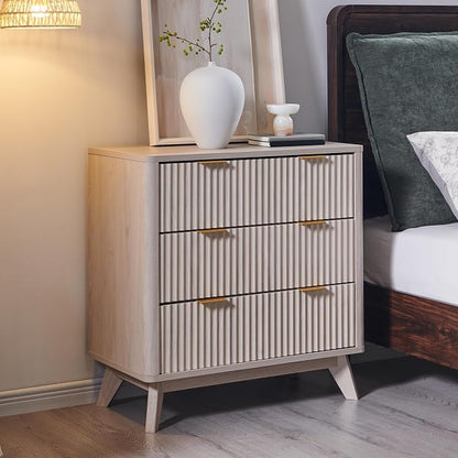 T4TREAM Fluted 3 Drawer Dresser, Curved Profile Design, Wood Drawer Organizer by T4TREAMFurniture