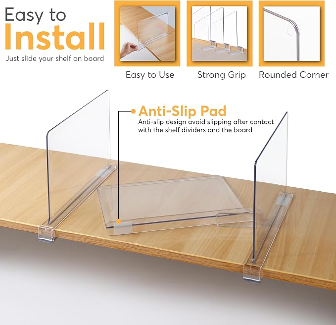 8 Pack Acrylic Shelf Dividers for Closet Organization 11x7.9 Inch – Clear - Image 3
