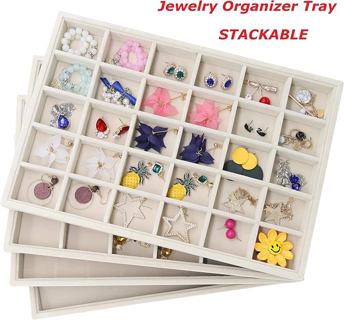 Stratalife 30 Grid Jewelry Organizer Tray, Stackable Drawer Earring Organizer - Image 2