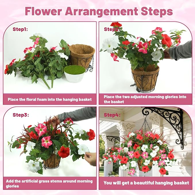 2 Pack Artificial Flowers Hanging Baskets - Image 5