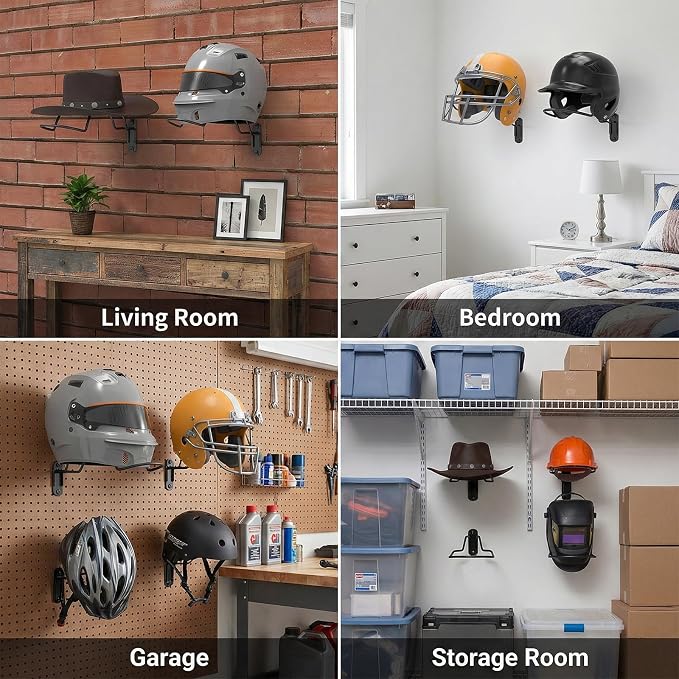 4 Pack Wall Mounted Helmet Rack, Storage Display Rack Helmet Holder Hook - Image 7