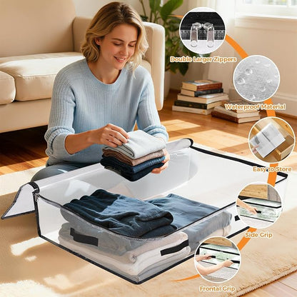2 Pack Under Bed Storage Bags, 75L Foldable Clear Storage Containers - Image 3