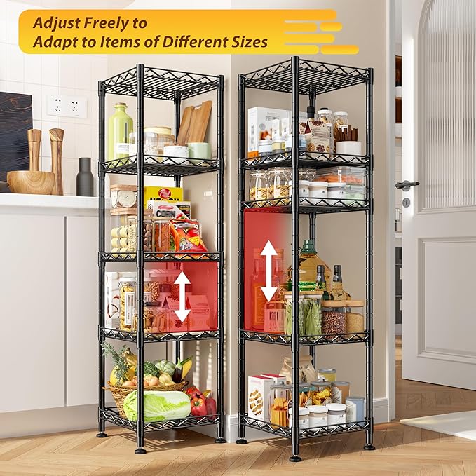 5 Tier Metal Shelving Unit Wire Shelves Storage Rack:Adjustable Storage Shelves - Image 7