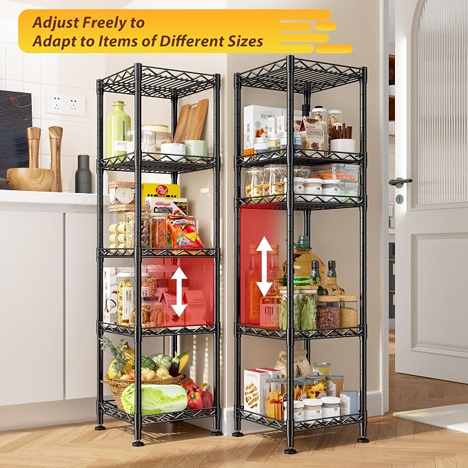 DurayLoly Set of 2 Storage Shelves-5 Tier Metal Shelving Adjustable Wire - Image 4