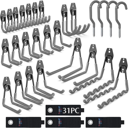 3-H Garage Wall Hooks 31 Pack, Garage Hooks Heavy Duty by 3-H