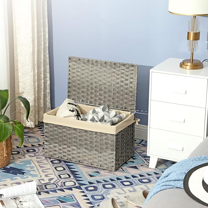SONGMICS Storage Basket with Lid, Woven Blanket Storage Bin with Handles - Image 6