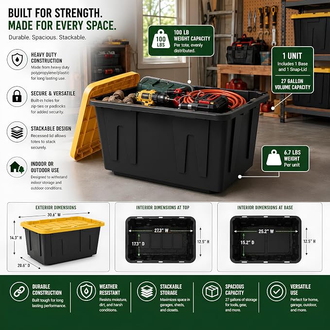 8 Pack 27 Gallon Heavy Duty Storage Totes - Image 9