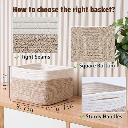 Small Organizing Baskets for Cubes Shelf, 9.7x9.7x7.1 Inch Rope Woven Storage - Image 2