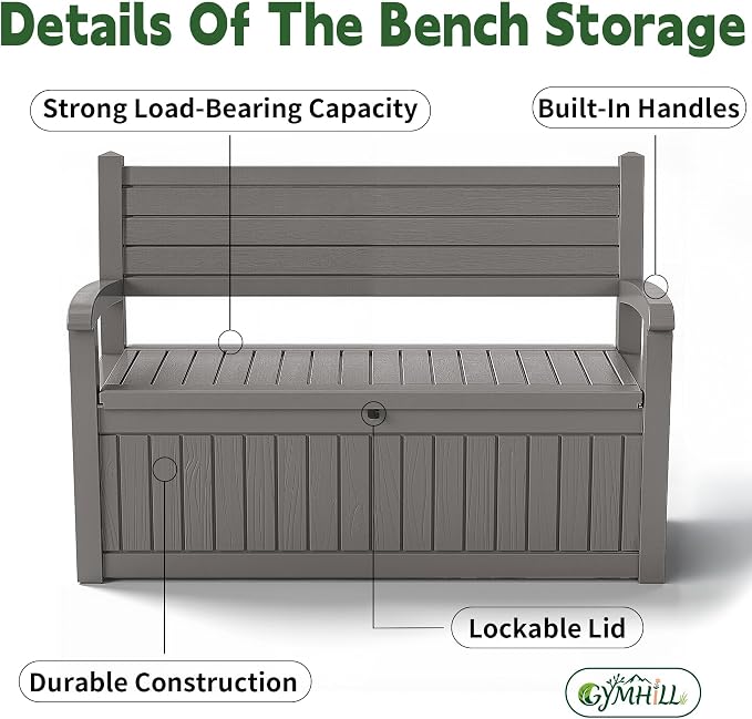 80 Gallon Outdoor Storage Bench Spacious Storage Box Waterproof Resin Deck Box - Image 4