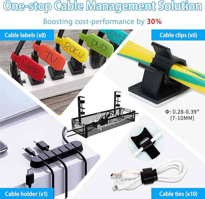 No Drill Under Desk Cable Management Tray, SONATURE 15.7" Cord Organizer - Image 7