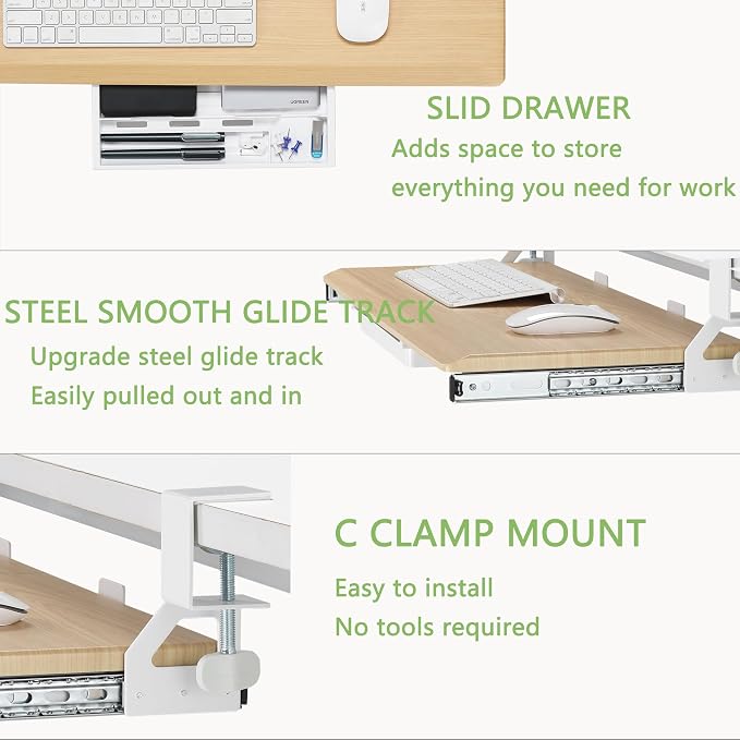 ETHU Keyboard Tray Under Desk, 19.7" X 12.2" Small Size C Clamp Keyboard Drawer - Image 6