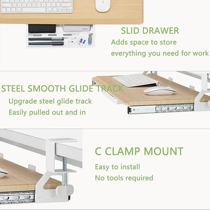 ETHU Keyboard Tray Under Desk, 19.7" X 12.2" Small Size C Clamp Keyboard Drawer - Image 6