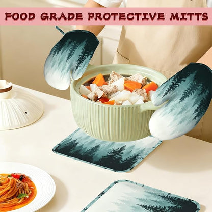 Misty Forest Silicone Oven Mitts and Pot Holders, Heat-Resistant 4 Piece - Image 7