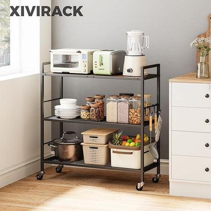 3-Tier Metal Storage Rack with Industrial Wheels, Mesh Shelving Unit with - Image 2