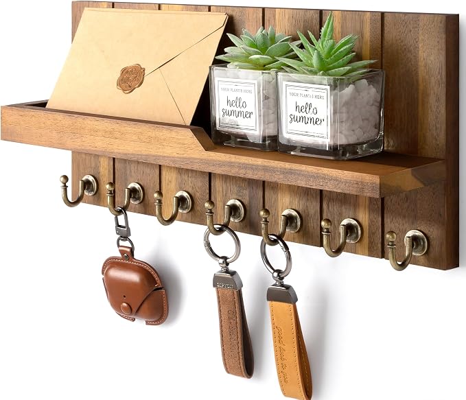 Rebee Vision Acacia Wood Key Holder Wall Mount by REBEEVISION