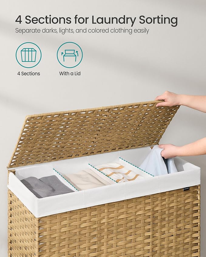 SONGMICS Laundry Hamper with Lid, 55.4 Gallons, Rolling Laundry Basket with - Image 3
