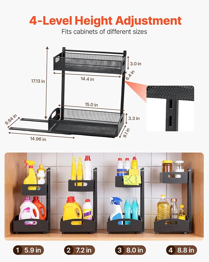 VEVOR Under Sink Organizer, 2 Pack 2-Tier Pull Out Cabinet Organizer - Image 3