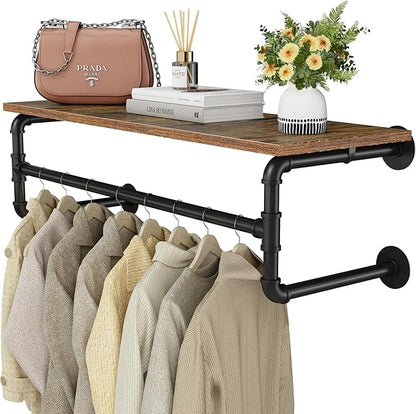 Clothes Rack with Top Shelf, 29.1in Industrial Pipe Wall Mounted Garment Rack by UlSpeed