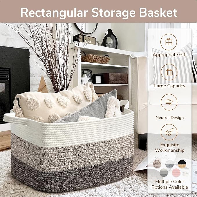 Goodpick Large Woven Storage Basket, 21.6"x14.9"x11.8", Blanket Storage - Image 7