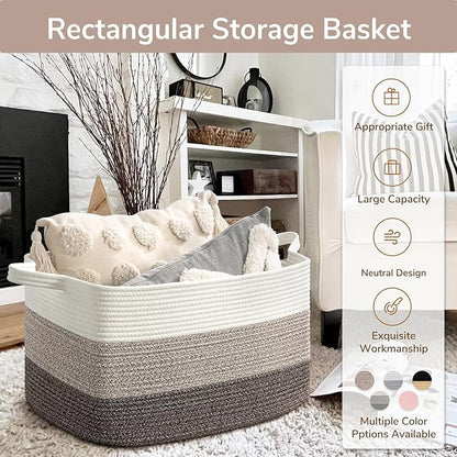 Goodpick Large Woven Storage Basket, 21.6"x14.9"x11.8", Blanket Storage - Image 7