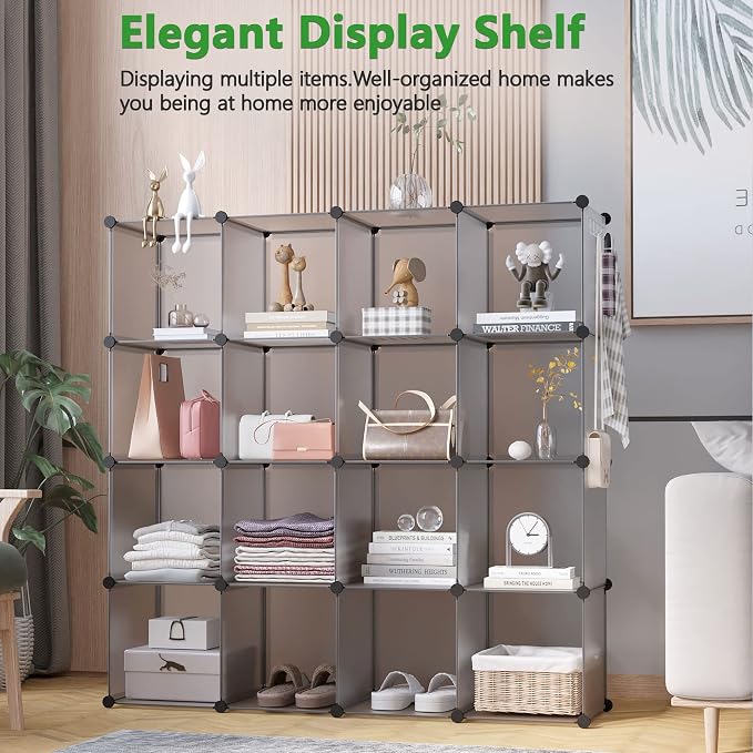C&AHOME 16-Cube Storage Organizer, Plastic Shelves Units, DIY Closet Organizer - Image 4