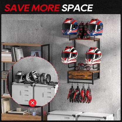 Motorcycle Helmet Holder Wall Mount, Solid Wood and Metal Helmet Rac, - Image 3