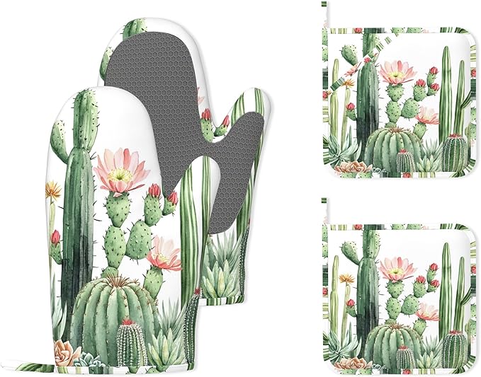 Cactus Succulent Greenery Flower Heat-Resistant Silicone Oven Mitts and Pot by Unknown