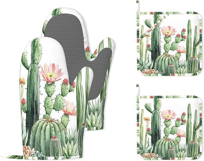 Cactus Succulent Greenery Flower Heat-Resistant Silicone Oven Mitts and Pot by Unknown