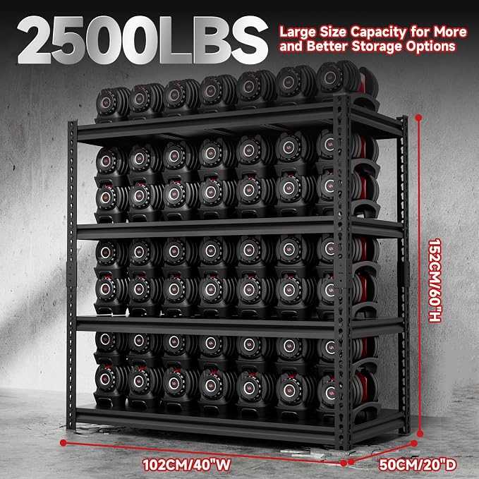 4-Tier 40" W X 20" D X 60" H Storage Shelves 2500LBS Garage Shelving Metal - Image 3