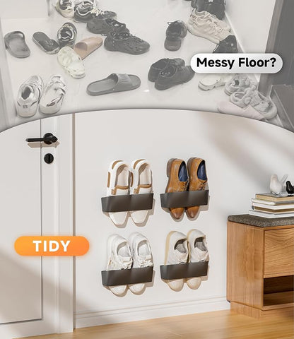 Wall Mounted Shoe Rack, Adhesive & Drill Mount Hanging Shoe Organizer, Plastic - Image 3