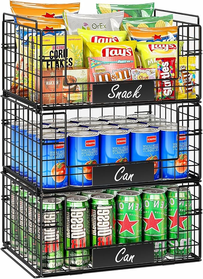 JKsmart 3 Pack XXL Stackable Wire Baskets, Pantry Organizers and Storage | by JKsmart