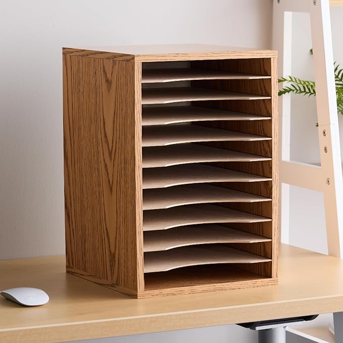 Safco Vertical Desktop Sorter, Wooden Paper Organizer - Image 3