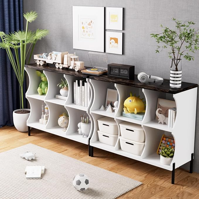 6 Cube Storage Shelf Organizer, Low Book Shelf Bookcase Entryway Table - Image 6