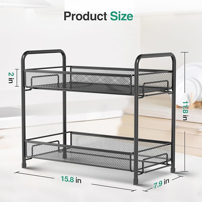 Spice Rack Organizer for Countertop, Xpatee 2-Tier Foldable Metal Rust-Proof - Image 2