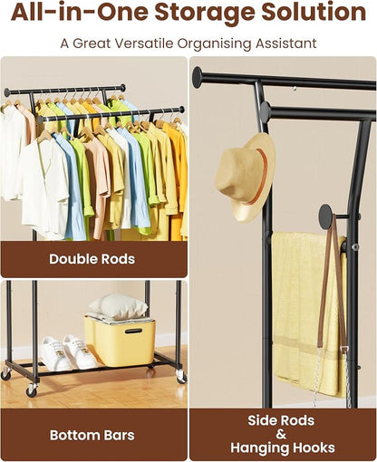 Double Rods Clothes Rack, Rolling Clothing Rack - Image 9
