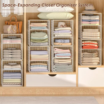 4-Tier Stackable Closet Organizers and Storage, Adjustable Dividers & Wood Top - Image 6