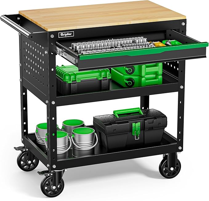 Rolling Tool Cart, 3-Tier Workshop Storage, Heavy-Duty Wheels, 330LB Load by ProfessionalToolCartTools