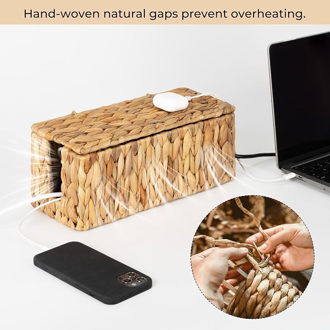 StorageWorks Cable Management Box, 2 Slots Wicker Cable Organizer to Hide Cords - Image 5