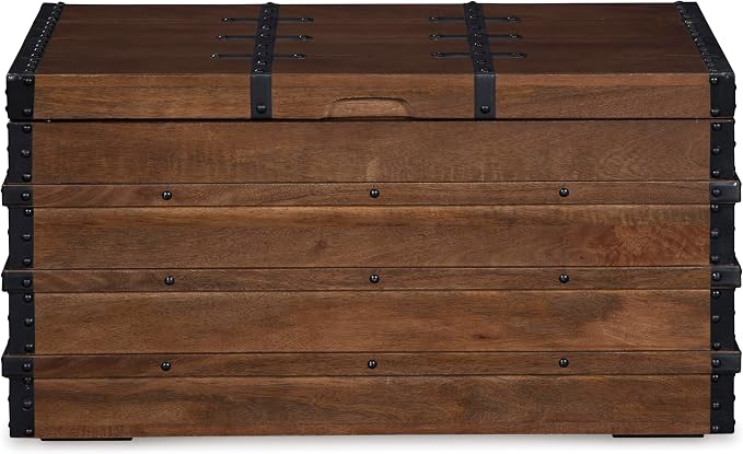 Signature Design by Ashley Kettleby Vintage Wood Storage Trunk or Coffee Table - Image 6