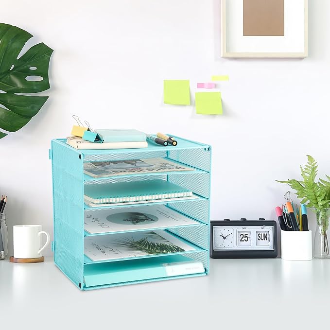 EASEPRES 5 Slot Mesh Desk Organizer Tray, File Paper Letter Folder Holder - Image 6