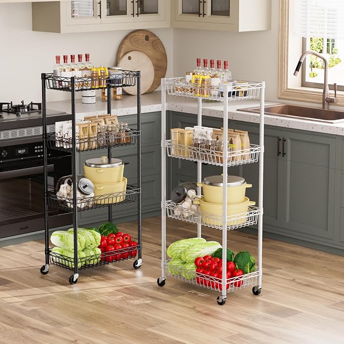 4 Tier Basket Shelf Wire Shelving Unit Adjustable Storage Shelves Big Basket - Image 5