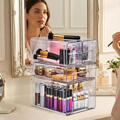 Sorbus Clear Stackable Storage Drawers, 4-Piece Set 1 Large, 1 Medium & 2 Small - Image 2