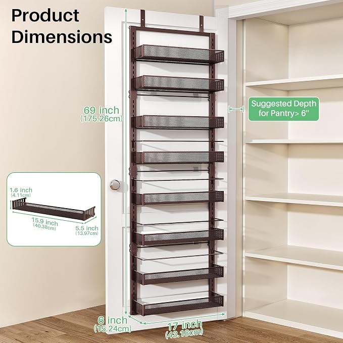 SNTD 8 Tiers Over the Door Organizer, Bronze | Pantry Door Organizers and - Image 2