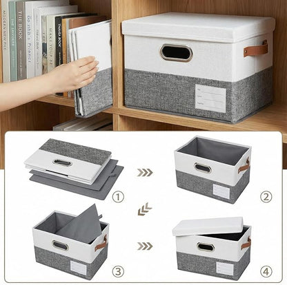 PRANDOM Storage Bins with Lids Linen Fabric Foldable Storage Boxes Organizer - Image 4