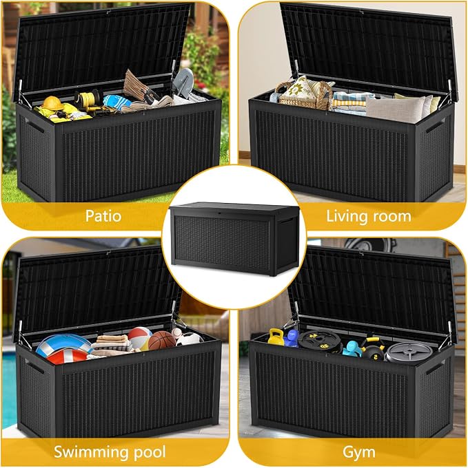 320 Gallon Deck Box, Resin Outdoor Indoor Waterproof Storage Box, Lockable - Image 8