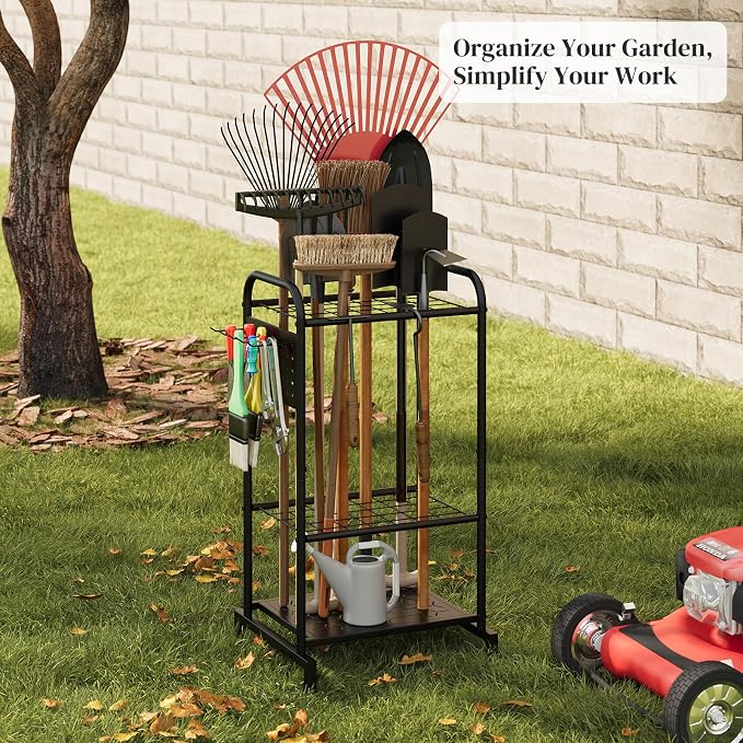 Garden Tool Organizer with Hooks Yard Tool Rack Heavy Duty Steel Yard Tool - Image 2