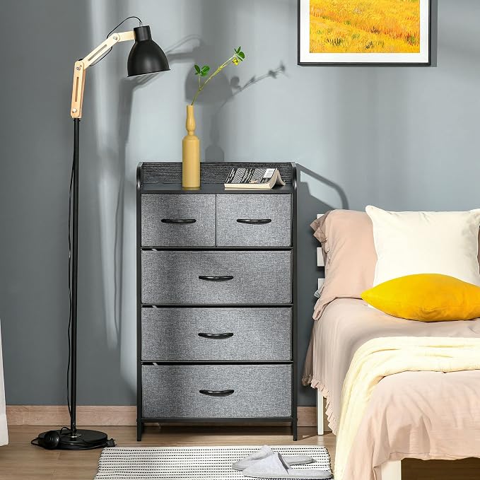 HOMCOM 5-Drawer Fabric Dresser Tower, 4-Tier Storage Organizer - Image 2