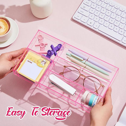 Translucent Pink Acrylic Desk Drawer Organizer 11 x 6.1 x 1.38 Inch Storage - Image 3
